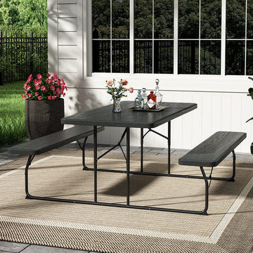 Ensemble Table de Pique-Nique Pliable 5ft avec Bancs et Trou pour Parasol – Noir