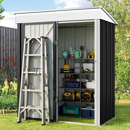 Abri de Rangement en Métal 3x5ft avec Étagère pour Outils de Jardin