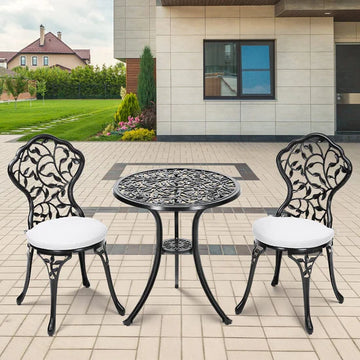 Ensemble Bistro 3 Pièces en Aluminium Noir – Table et Chaises