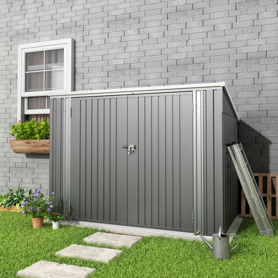 Abri de Rangement en Acier 176cm pour Poubelles et Outils – Gris