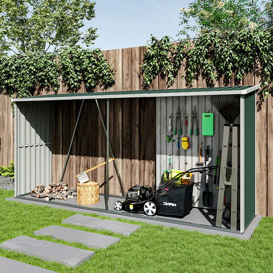 Abri de Jardin en Métal 10,9ft pour Bois de Chauffage et Outils – Vert