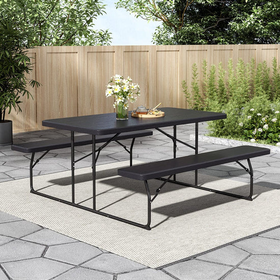 Ensemble Table de Pique-Nique Pliable 5ft avec Bancs et Trou pour Parasol – Noir