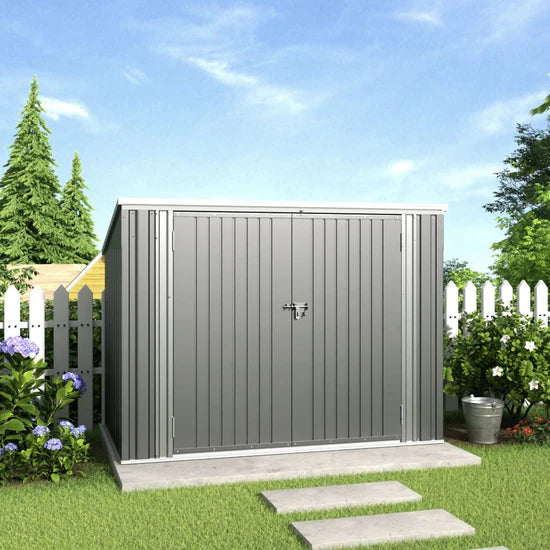 Abri de Rangement en Acier 176cm pour Poubelles et Outils – Gris