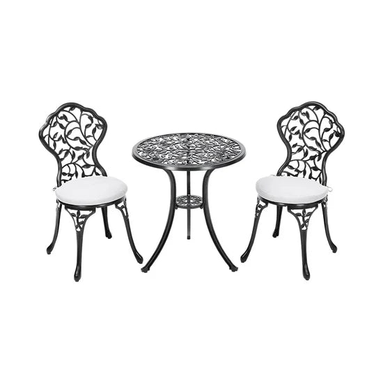 Ensemble Bistro 3 Pièces en Aluminium Noir – Table et Chaises