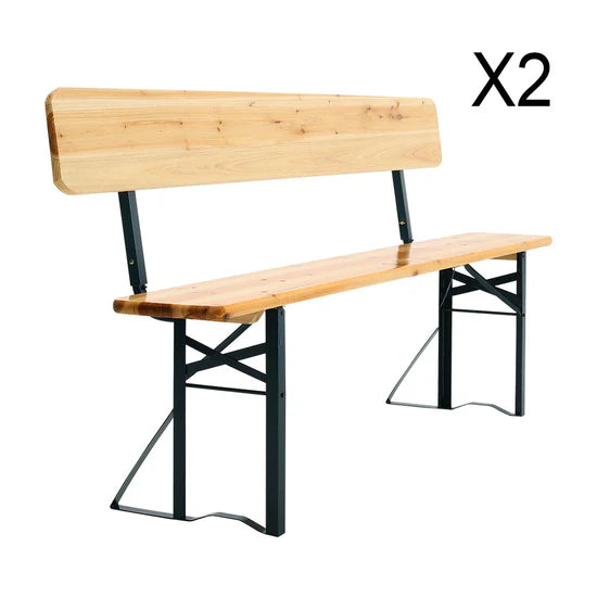 Lot de 2 Bancs de Jardin Pliants avec Dossier en Bois de Cèdre – Chaises de Bar Extérieures