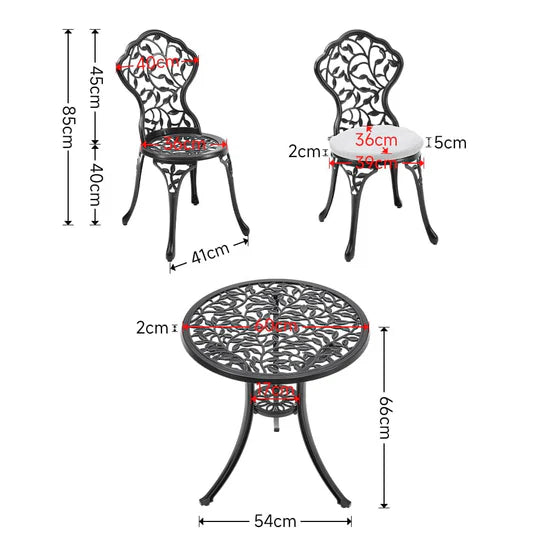 Ensemble Bistro 3 Pièces en Aluminium Noir – Table et Chaises